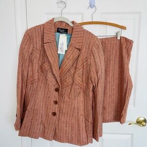 Lourdes Chavez 3 Pc Suit Jacket Pants Skirt 100% Pure Wool Terracotta S/M* USA